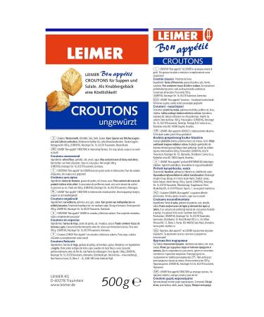 Leimer Unseasoned Croutons 500g - Premium Quality Croutons for Salads & Soups - International Shipping Available - Buy Online on GoSupps.com