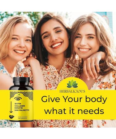 HERBALICIOUS Biotin Collagen Keratin Capsules with Saw Palmetto Hair Skin Nails Support Formula with Vitamin C 10 000 mcg Biotin Made in USA 120 Capsules - Buy Online on GoSupps.com