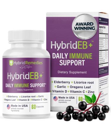 HybridEB Sambucus Elderberry Immune Support with Vitamin C, Zinc, Vitamin D3 - Antioxidant & Immunity Supplement, 1 Month Supply - 9 in 1 Black Elderberry Kids and Adults - 60 Capsules