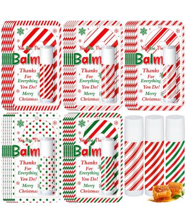 Sacubee 30 Pack Christmas Lip Balms Bulk Xmas Lip Balm Honey Flavored 5 Styles Holiday Party Treat Goodie Bags Stuffers Small Gifts for Women Men