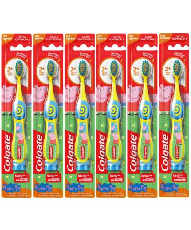 Colgate Peppa Pig Kids Manual Toothbrush with Suction Cup for Little Children Ages 2+, Extra Soft - Pack of 6 (color may vary)
