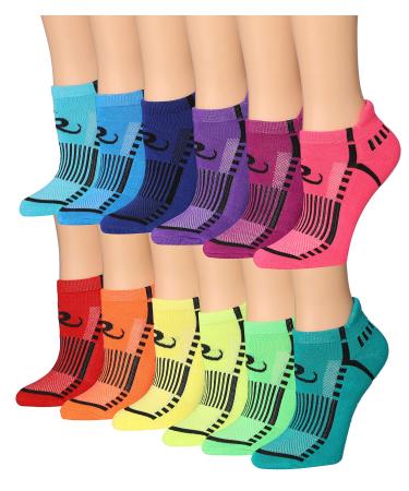 RONNOX Women's 12-Pairs Low Cut Running & Athletic Performance Tab Socks Small-Medium All Colored