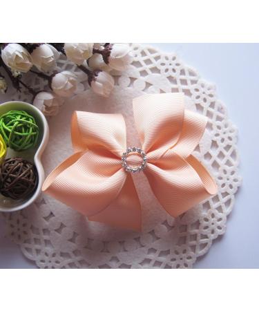 PrettyBoutique 5 Inches Girls Large Rhinestone Grosgrain Hair Bow Alligator Clip (Peach) - Buy Online on GoSupps.com