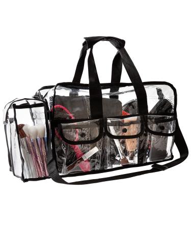 Large Clear Makeup Organizer Bag 17 inch x 9 inch x 10 inch, Cosmetic Bag with Sturdy Zipper and 4 External Pockets for Toiletries Adjustable Strap Large Makeup Bag