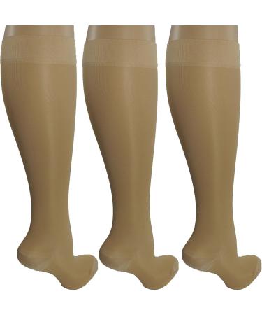 3 Pair Sheer Nude Compression Socks for Women | 15-20 mmHg Graduated Knee-High Hosiery for Travel Work & Health - Buy Online on GoSupps.com