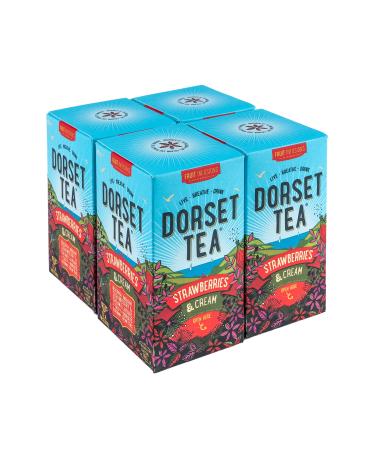 Dorset Tea Strawberries & Cream Tea 4 Boxes x 20 Tea Bags (80 Fruit Tea Bags Total) Strawberry Flavoured Herbal Tea Bags