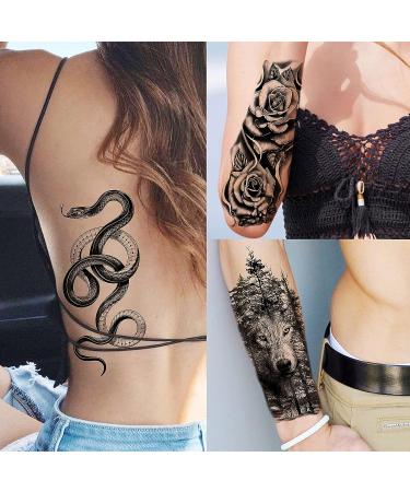 65 Sheets FANRUI Black Tiger Lion Temporary Tattoos | Waterproof Arm Sleeve Tattoo Stickers for Men and Women | Snake Wolf Rose Flower Compass Designs | 3D Skull Owl Fake Tattoos - Long Lasting and Realistic Look - Buy Online on GoSupps.com