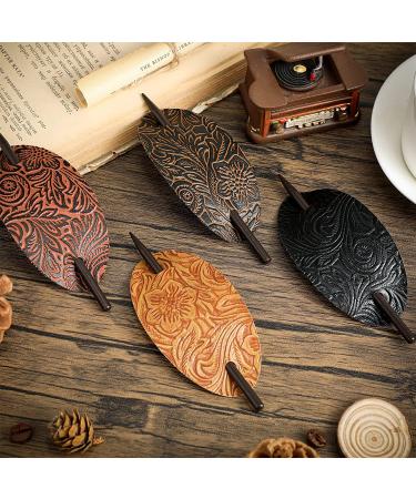 Vintage Style 5 Leather Hair Clip with Stick - Oval Shape Hair Barrette for Women and Girls - Buy Online on GoSupps.com