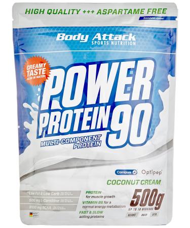 Body Attack Power Protein 90 - Coconut Cream - 500g bag - Multi -component Protein Powder Made in Germany - With BCAA Vitamins & L -Carnitin - Protein Shake Extra creamy taste Coconut 500 g (1 Sack) - Buy Online on GoSupps.com