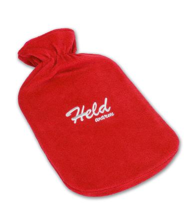 Hot water bottle with the slogan "Held warm" - T V-tested brand quality - 2 liters - extra-soft fleece cover red