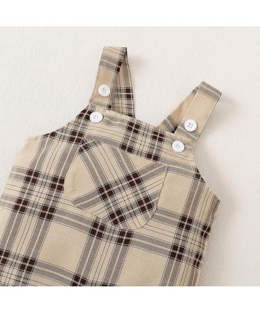 Puseky Baby Boy 2-Piece Outfit Set: Long Sleeve Romper & Plaid Suspenders Overall Pants 0-3 Months - Buy Online on GoSupps.com