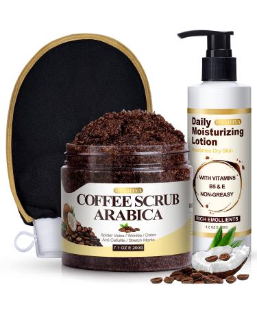 Coffee Scrub Body Exfoliator Skin Care Set  Moisturizing and Exfoliating Body Face Hand Leg Foot Scrub for Men and Women  Fights Acne & Cellulite Fine Lines