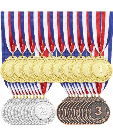 Gold Silver Bronze Award Medals Olympic Style Winner Award Medals Metal Medals Prizes with Neck Ribbon for Competitions Party Olympic Home Work School Bar Costume Parties 30