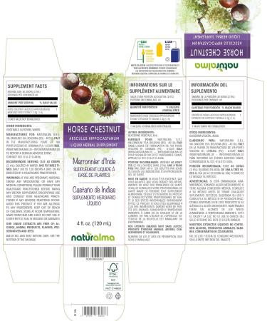 Horse Chestnut Bark & Seed Tincture 4 fl oz | Alcohol-Free Herbal Supplement by Naturalma | Vegan | Product of Italy - Buy Online on GoSupps.com