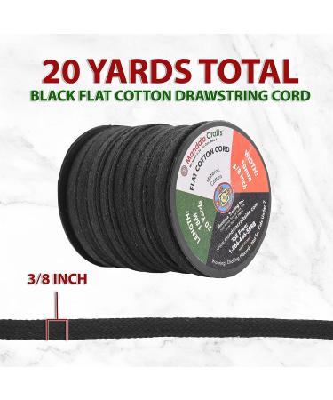 Mandala Crafts Black Flat Drawstring Cord - 3/8 Inch, 20 Yards - Soft Cotton Draw Cord for Hoodies and Sweatpants - Buy Online on GoSupps.com