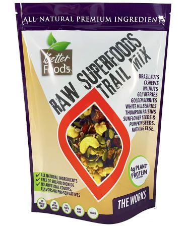 Raw Superfoods Trail Mix - The Works (Goji Berries, Golden Berries, Mulberries, Raisins, Brazil Nuts, Cashews, Walnuts, Pumpkin and Sunflower Seeds) The Works 1.25 Pound (Pack of 1)