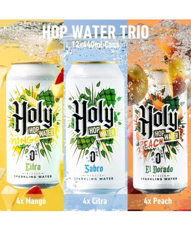 Northern Monk Brew Hop Infused Flavoured Sparkling Water Multipack - Holy Hop Water Trio Peach Mango & Sabro Mixed Pack - Lightly Carbonated No Caffeine Sugar Free Fizzy Drink (12 x 440ml Cans) - Buy Online on GoSupps.com