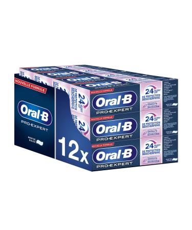 Oral-B Pro-Expert Professional Protection Toothpaste, Sensitive Teeth, Protects Against Plaque and Actively Strengthens by Remineralizing Enamel, Sweet Mint Flavor, Pack of 12 X 75 ml