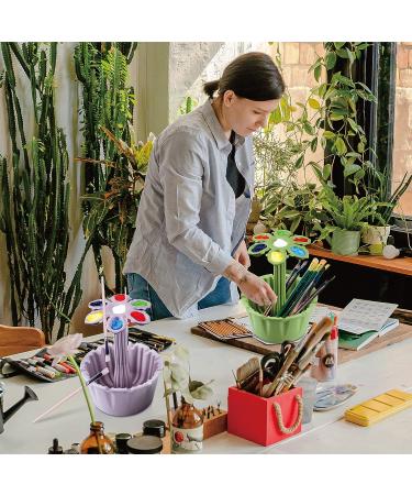 Paint Brush Cleaner Rinse Cup Basin - All-in-One Brush Cleaning Washer Tank with Organizer, Palette, and Holder - Ideal for Artists, Kids, Acrylic, Watercolor, Oil Painting - Cute Flower Pot Design in Green - Buy Online on GoSupps.com