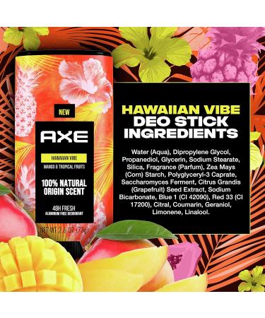 AXE Hawaiian Vibe Men's Aluminum-Free Deodorant Stick 2.6 oz, 4-Pack - 100% Natural Scent & Essential Oils - Buy Online on GoSupps.com