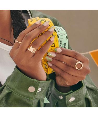 KISS imPRESS No Glue Mani Press-On Nails - Ballerina Coffin Shape Neutral/Green Medium Size 30 Nails + Accessories - Shop Internationally - Buy Online on GoSupps.com