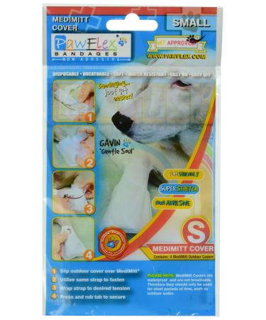Pawflex Bandages, Non-Adhesive, Disposable, Washable and Reusable Medimitt Covers for Pets (Pack of 4) White Small