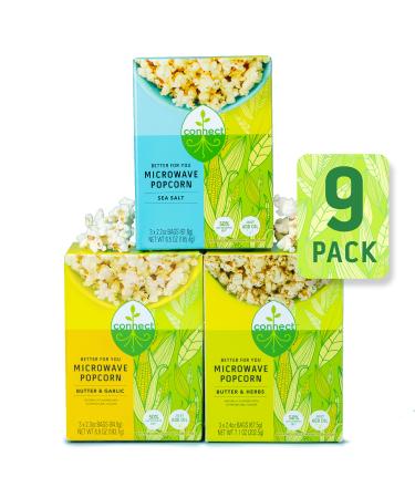Connect Non-GMO Gourmet Microwaveable Popcorn | No Palm Oil, Real Herbs and Spices, Family Farmed Sustainable Popcorn Snack | (Classic Variety (9 Pack))