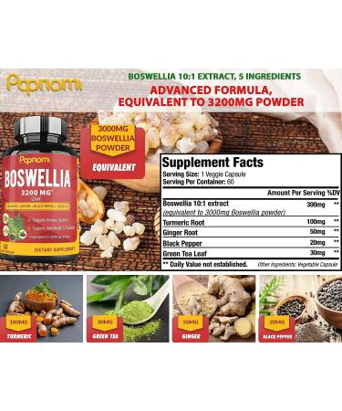 Organic Boswellia Serrata Extract Capsules 3200MG + Turmeric Curcumin Ginger Black Pepper Green Tea - Joint Health Support Supplement | 5 Months Supply, Enhanced Absorption | 150 Vegan Capsules - Buy Online on GoSupps.com