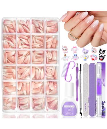 MrCuvaryas Set of 420 false nails - Short - Almond - Soft gel - Full cover - For gel nails - Nude white gradient