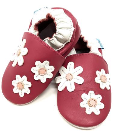MiniFeet Premium Soft Leather Baby Shoes - BUY 4 PAIRS & GET 1 OF THEM FOR FREE ! - Toddler Shoes - 0-6 Months to 4-5 Years 6-12 Months White Daisies