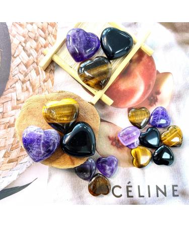 Buy Xiannvxi 1.2 Heartstones Set - Amethyst Obsidian & Tiger Eye Healing Crystals | Large Natural Gemstones for Holistic Wellness - Buy Online on GoSupps.com