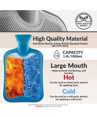 Buy Durable 1.8L Rubber Heat Bottles - 2 & 3 Pack Perfect for Kids & Adults - Hot Water Bottle without Cover (Grey/Blue) - Buy Online on GoSupps.com