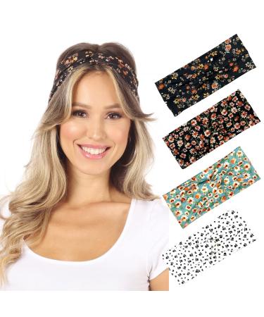 SWEETKIE Twist Front Headbands - Cute Head Wraps Perfect for Yoga  Workouts  Daywear  Happy Hour - Fashion Accessory for Women  Girls  Teens - 4 Floral Patterns
