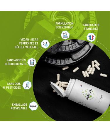 Nutripure | BCAA 2.1.1 Vegan 100% Pure | Natural & Vegetable Origin | Essential Amino Acids Ideal for Bodybuilding and Endurance During Exercise | 180 Capsules | Made in France - Buy Online on GoSupps.com