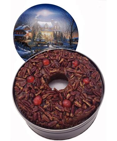 Jane Parker Fruitcake Dark Fruit Cake 3 Pound (48 Ounce) Ring in a Collectible Holiday Tin (Colors may vary)