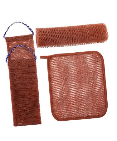 Beavorty 1 Set Bath Towel Back Body Scrubber Exfoliating African Net Back Scrubber with Handles Brown Nylon