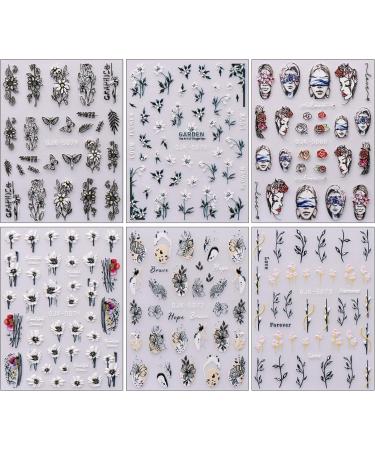 JMEOWIO 6 Sheets 3D Embossed Spring Flower Nail Art Stickers Decals Self-Adhesive 5D Colorful Summer Floral Nail Supplies Nail Art Design Decoration Accessories - Buy Online on GoSupps.com