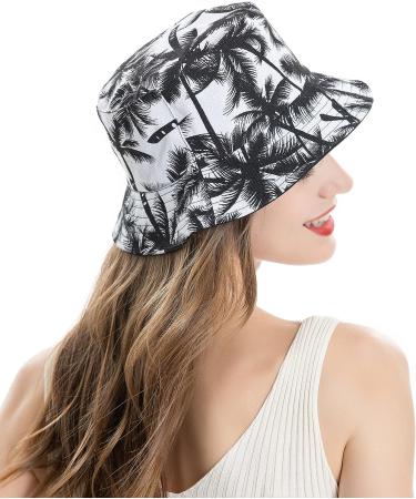 ZLYC Unisex Palm Tree Black Bucket Hat - Summer Travel Fisherman Cap for Women Men Teens - Buy Online on GoSupps.com