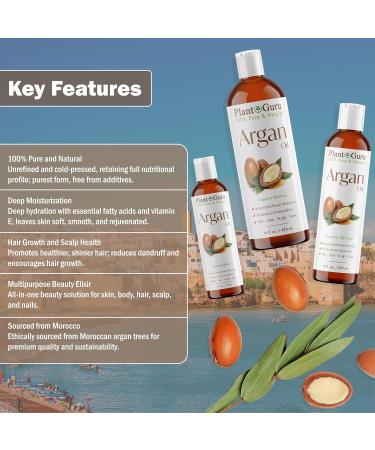 Plant Guru Argan Oil 8 fl. oz. Morocco Virgin Cold Pressed 100 Pure Natural - Stimulates Hair Growth Skin Face And Body Moisturizer. - Buy Online on GoSupps.com