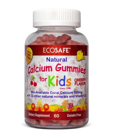 ECO SAFE Coral Calcium Vitamin D3 Kids Gummy Natural Cherry Flavor Non GMO Gluten-Free Dairy-Free Soy-Free and Gelatin Free - 300 mg of Calcium and 800 IU of Vitamin D3-60 Gummies (2 Pack) 60 Count (Pack of 1)