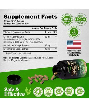 Green Tea Extract - 50% EGCG Extra Strength 20:1 Extract - Natural Green Tea Supplement + Green Coffee Beans & Apple Cider Vinegar - Energy & Metabolism Support - for Men & Women - Vegan 120 Capsules - Buy Online on GoSupps.com