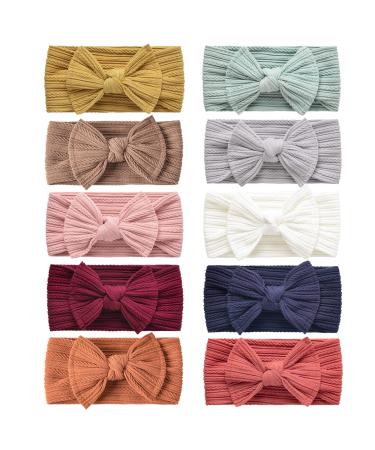 Handmade Baby Headbands Stretchy Nylon Headband with Bows for Newborn Infant Baby Toddler Girls- Pack of 10