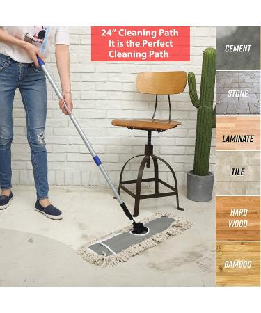 JINCLEAN 24 Industrial Cotton Floor Dust Mop with Adjustable Steel Handle | Commercial Mops for Various Surfaces - 1 Count - Buy Online on GoSupps.com