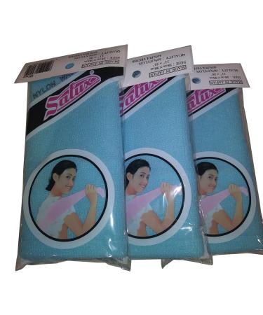 SALUX Nylon Japanese Beauty Skin Bath Wash Cloth/Towel - Blue (3 pack, Blue)