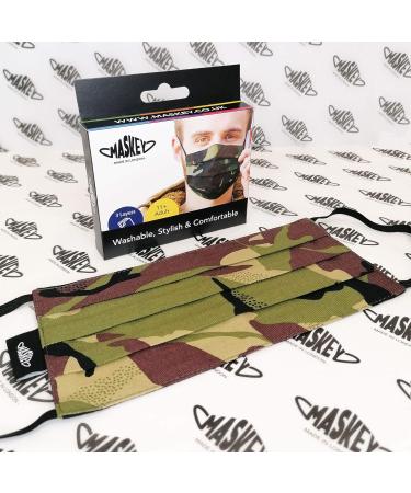 MASKEY Green Camo Washable Face Mask | 3 Layers Blended Cotton | Unisex & Stylish | Made in London UK | Lasts 100+ Washes - Buy Online on GoSupps.com