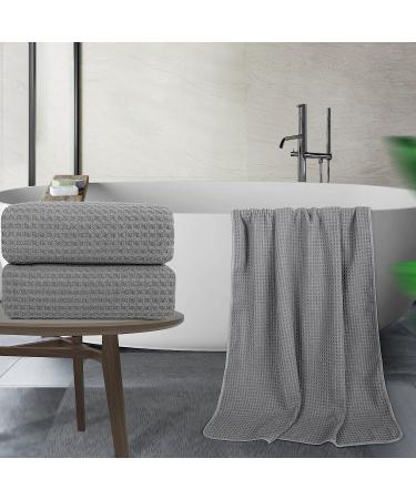 POLYTE Oversize Quick Dry Microfiber Bath Towel Set of 2 - 60x30in (Gray Waffle Weave) - Buy Online on GoSupps.com