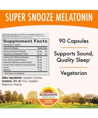 Sundown Naturals Super Snooze Melatonin - 90 Capsules for Restful Sleep - Buy Online on GoSupps.com