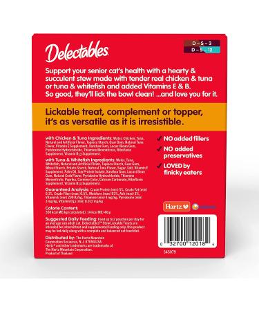 Hartz Delectables Stew Senior Lickable Wet Cat Treats - Chicken, Tuna & Whitefish Flavors - 12 Count Pack - Buy Online on GoSupps.com