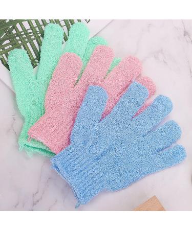 Sibba 3 Pairs Bath Exfoliating Gloves - Body Scrub Shower Scrubber Set with Hooks - Spa Loofah Shower Glove for Men and Women (Green, Blue, Pink) - Buy Online on GoSupps.com