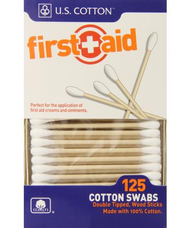 U.S. Cotton First Aid or Baby 100% Cotton Swabs, Wood Stick, 125 Count Boxes (Pack of 6 Boxes)